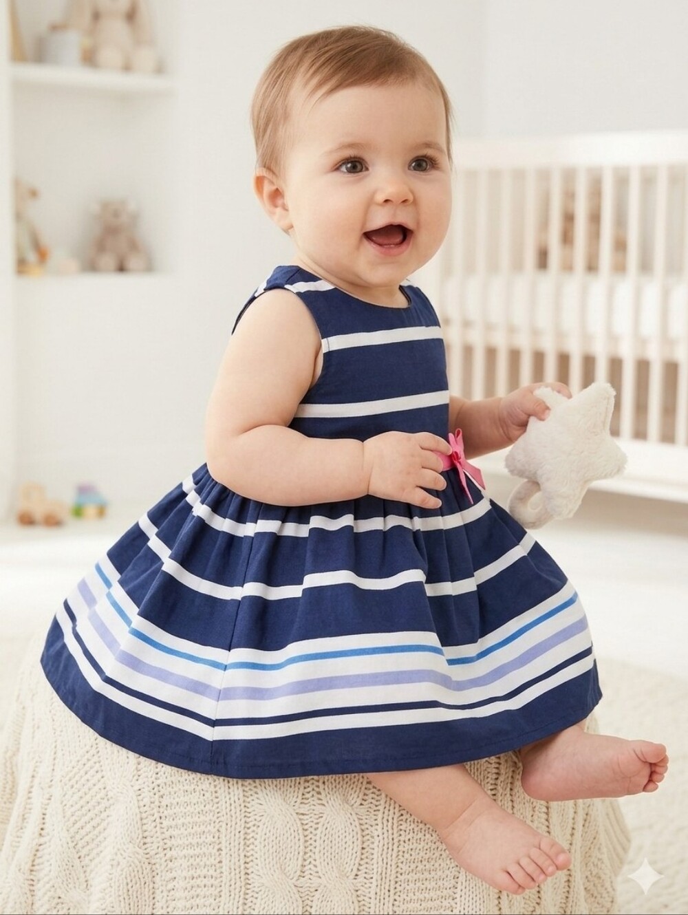 Carter's Baby Girl's Blue & White Stripe Dress 12 months
